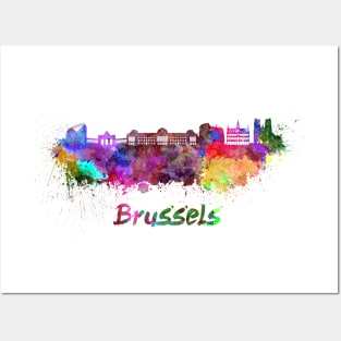 Brussels skyline in watercolor Posters and Art